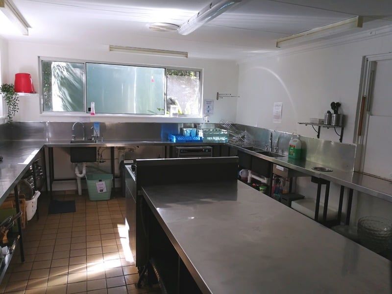 Fully equipped commercial kitchen in the dining hall